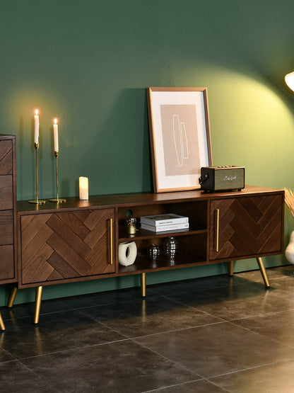 Meuble TV LILAH à chevrons en bois massif de frêne américain 