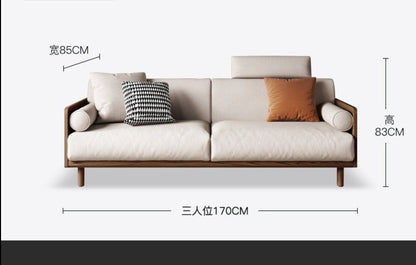 Canapé Avery en bois massif avec coussin amovible en tissu de style japonais