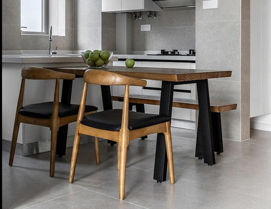 Ensemble table à manger et/ou chaise/banc en fer forgé et bois massif de style rétro nordique COOPER