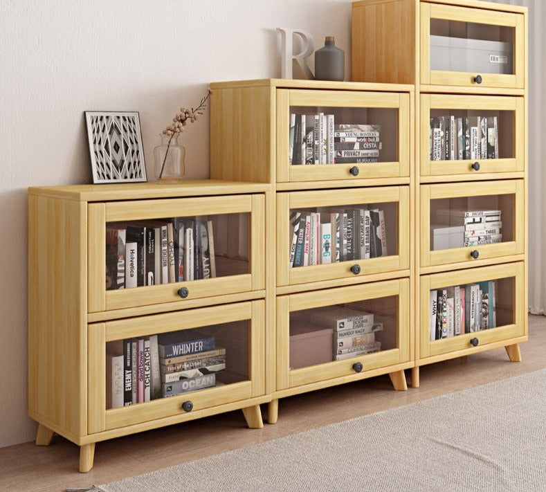 Vitrine et bibliothèque en verre Brielle en bois massif (couleur naturelle)