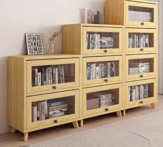 Vitrine et bibliothèque en verre Brielle en bois massif (couleur naturelle)