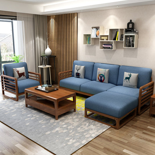 Canapé scandinave de luxe ARIA en bois massif de style nordique (couleur noyer/naturel, ensemble de 10 combinaisons)