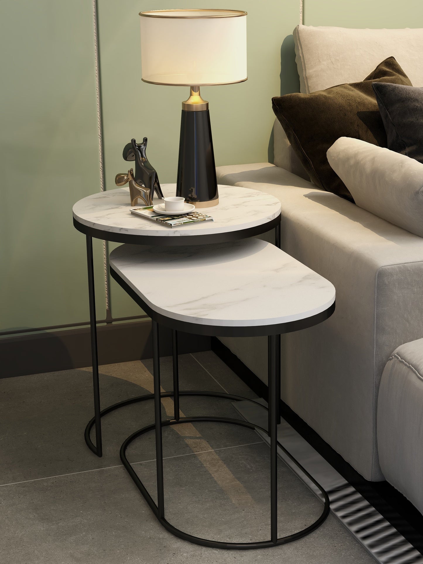 Table basse ALEX ovale et ronde en marbre italien minimaliste de luxe