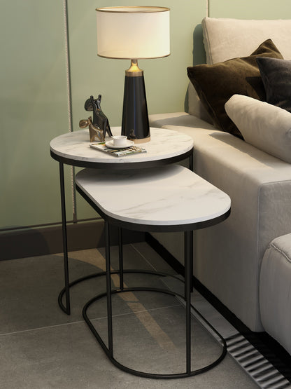 Table basse ALEX ovale et ronde en marbre italien minimaliste de luxe