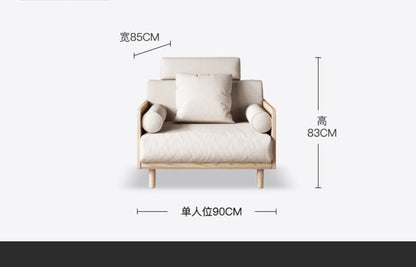 Canapé Avery en bois massif avec coussin amovible en tissu de style japonais