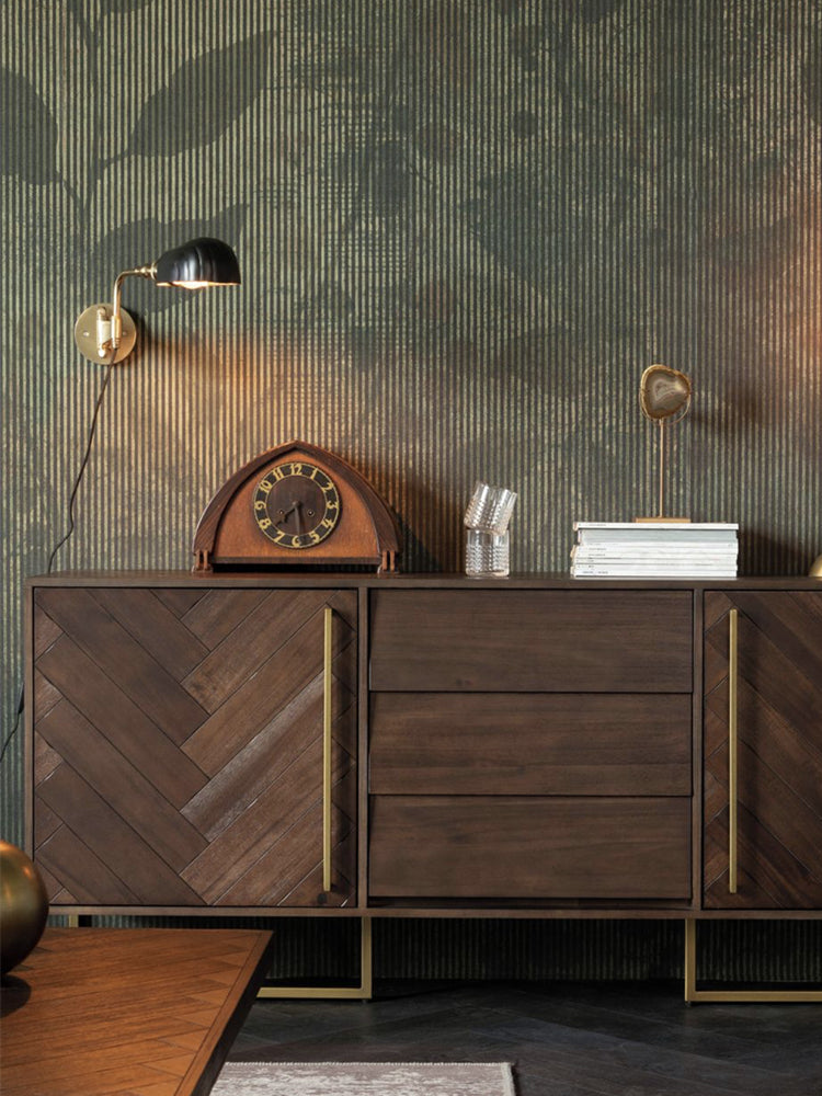 Buffet buffet DELANEY en bois massif à chevrons en frêne américain et acacia