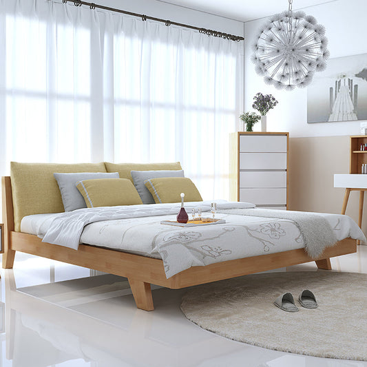 Lit double en bois massif scandinave nordique japonais AMELIA