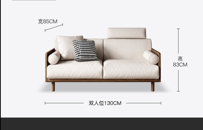 Canapé Avery en bois massif avec coussin amovible en tissu de style japonais