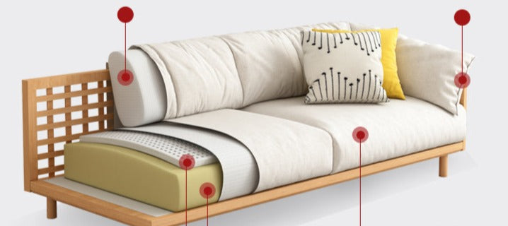 Canapé scandinave ELLIE de style nordique japonais, structure entièrement en bois, de 90 à 260 cm (1, 2 ou 3 places, choix de 6 tailles, 5 couleurs)