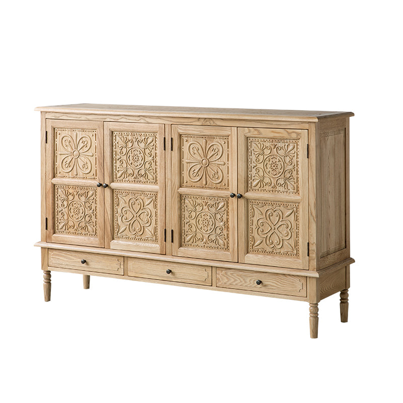 Buffet marocain français GENESIS en bois massif sculpté rétro, meuble console TV 