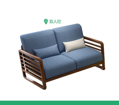 Canapé scandinave de luxe ARIA en bois massif de style nordique (couleur noyer/naturel, ensemble de 10 combinaisons)