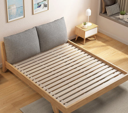 Lit double en bois massif scandinave nordique japonais AMELIA