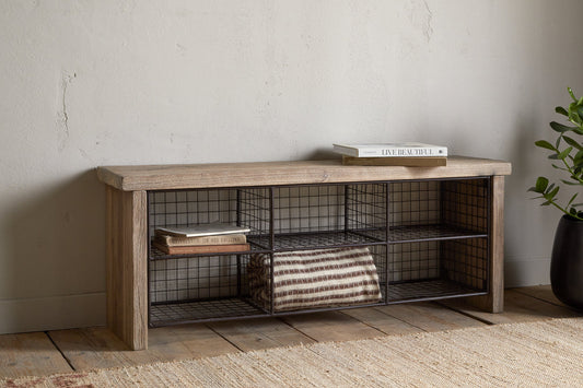 Banc de rangement Abha en bois recyclé et fer - Naturel