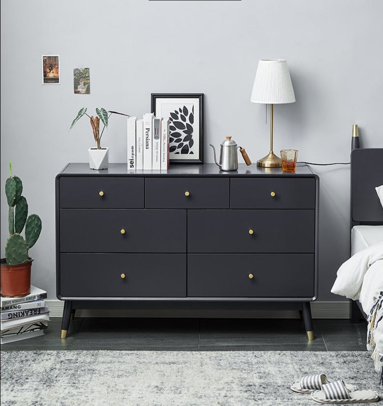 Commode ADELINE COURTYARD en bois massif noir, noyer, blanc, couleur naturelle