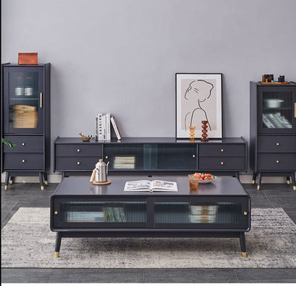 Commode ADELINE COURTYARD en bois massif noir, noyer, blanc, couleur naturelle