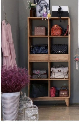 Bibliothèque/Vitrine ANA NEW YORK HILTON en bois dur américain, noyer, couleur naturelle, 3 tailles 