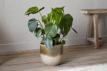 Pot de fleurs Almeida en émail réactif - Olive et naturel