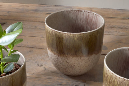 Pot de fleurs Almeida en émail réactif - Olive et naturel