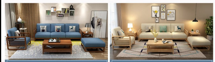 Canapé scandinave de luxe ARIA en bois massif de style nordique (couleur noyer/naturel, ensemble de 10 combinaisons)