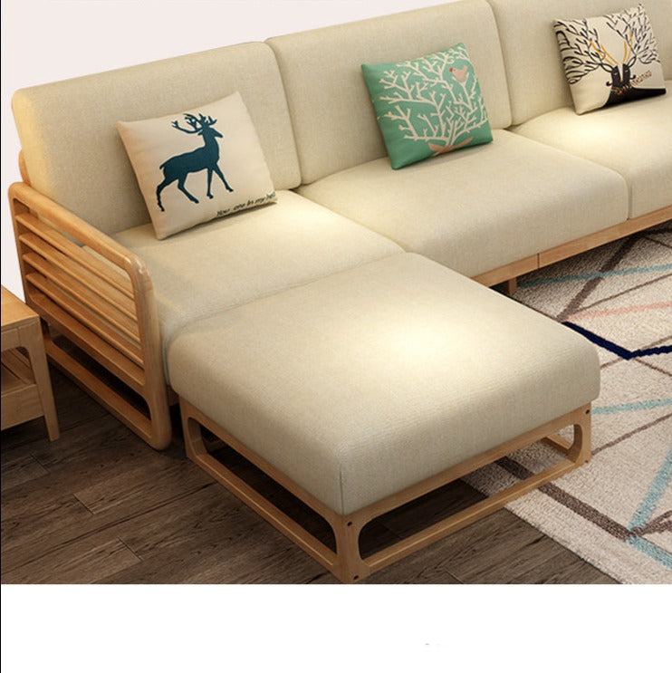 Canapé scandinave de luxe ARIA en bois massif de style nordique (couleur noyer/naturel, ensemble de 10 combinaisons)