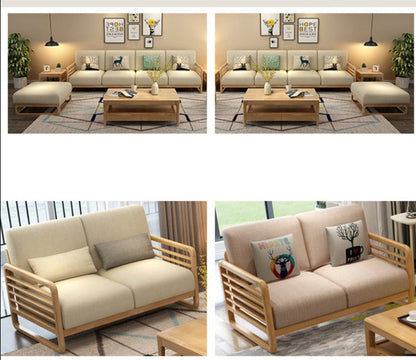 Canapé scandinave de luxe ARIA en bois massif de style nordique (couleur noyer/naturel, ensemble de 10 combinaisons)