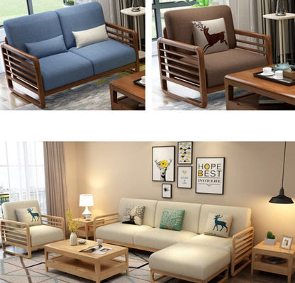 Canapé scandinave de luxe ARIA en bois massif de style nordique (couleur noyer/naturel, ensemble de 10 combinaisons)