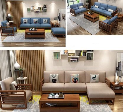 Canapé scandinave de luxe ARIA en bois massif de style nordique (couleur noyer/naturel, ensemble de 10 combinaisons)