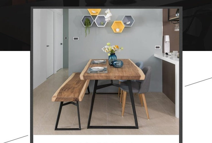 Ensemble de table à manger et chaises en bois massif AVERY, design acacia suar