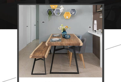 Ensemble de table à manger et chaises en bois massif AVERY, design acacia suar