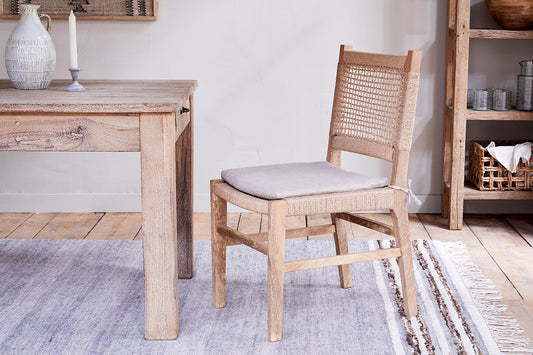 Chaise de salle à manger en bois de manguier et corde Aamani - Naturel