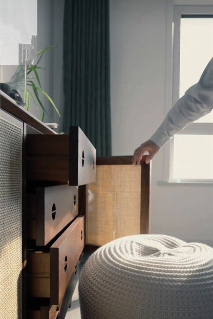 Buffet en rotin ALLISON (2 couleurs au choix : naturel et noyer)