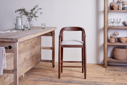 Chaise de comptoir rembourrée en acacia Anbu - Noyer lavé