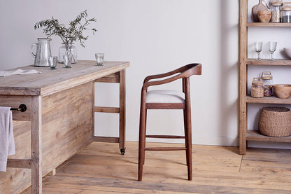 Chaise de comptoir rembourrée en acacia Anbu - Noyer lavé
