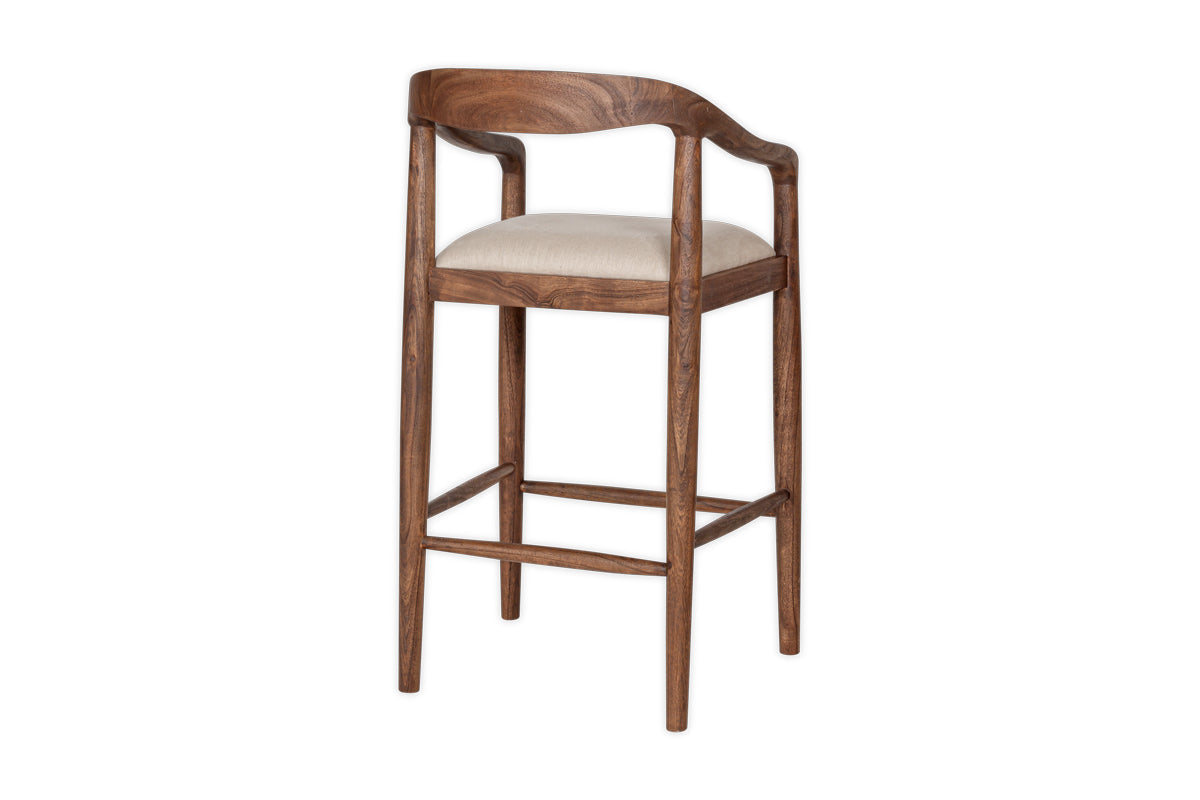 Chaise de comptoir rembourrée en acacia Anbu - Noyer lavé