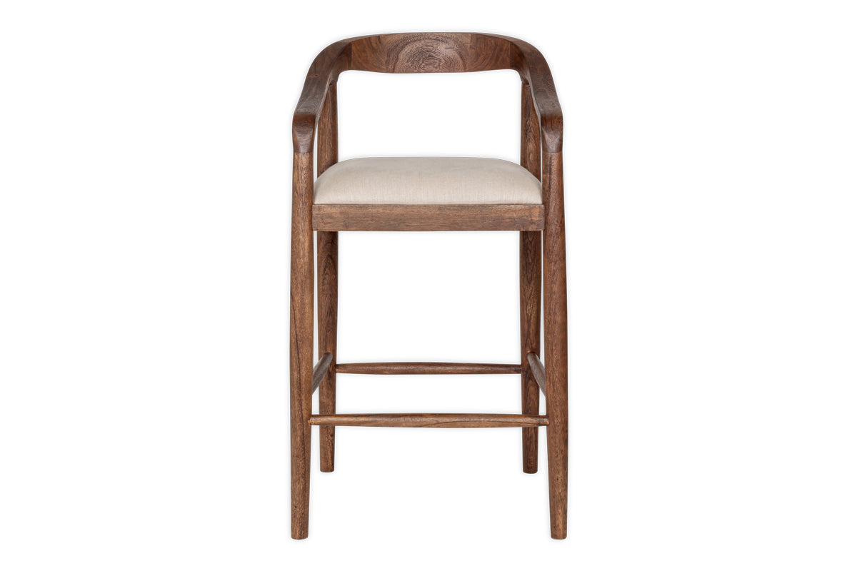 Chaise de comptoir rembourrée en acacia Anbu - Noyer lavé