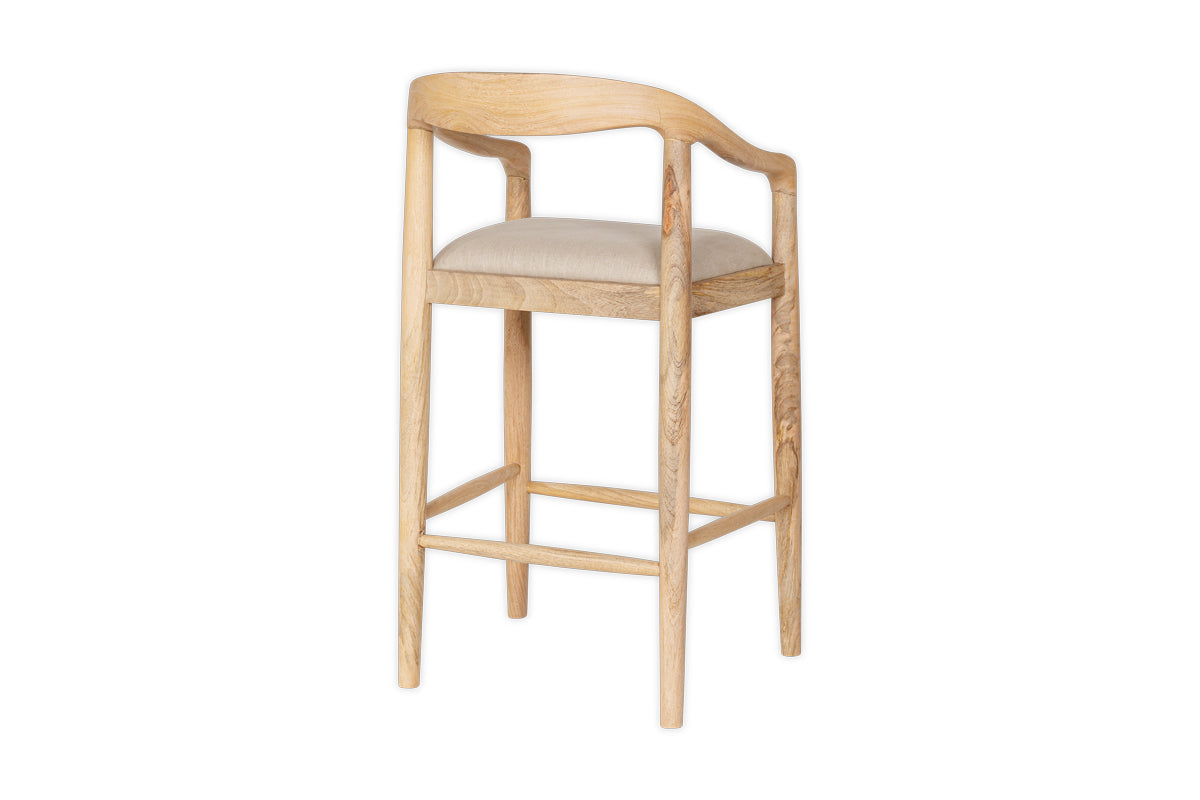 Chaise de comptoir rembourrée en bois de manguier Anbu - Naturel