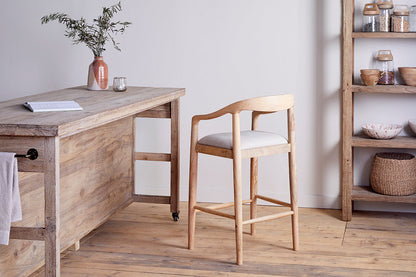 Chaise de comptoir rembourrée en bois de manguier Anbu - Naturel