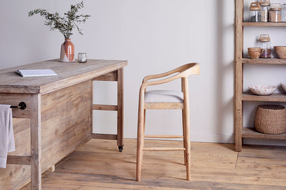 Chaise de comptoir rembourrée en bois de manguier Anbu - Naturel