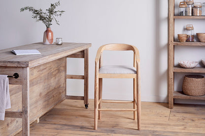 Chaise de comptoir rembourrée en bois de manguier Anbu - Naturel