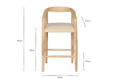 Chaise de comptoir rembourrée en bois de manguier Anbu - Naturel