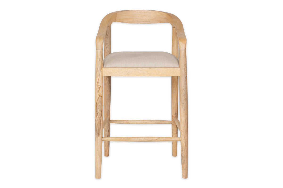 Chaise de comptoir rembourrée en bois de manguier Anbu - Naturel