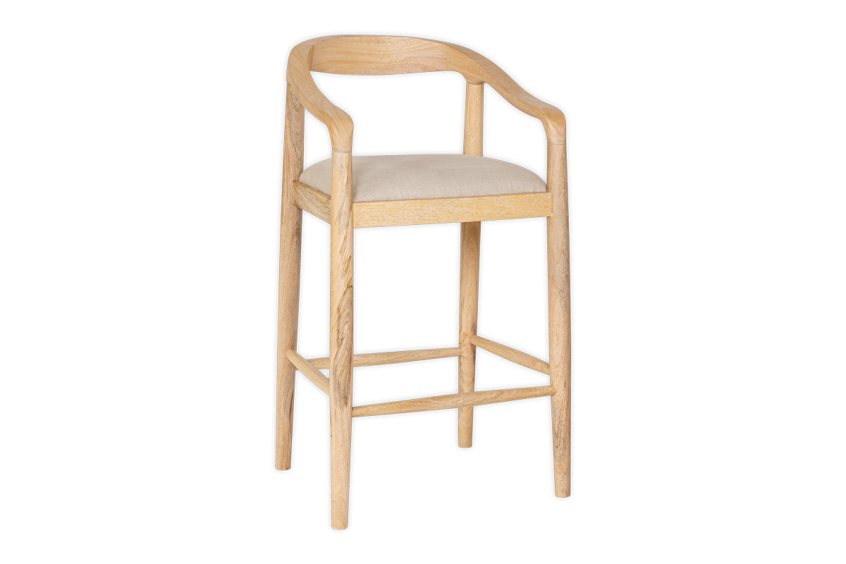 Chaise de comptoir rembourrée en bois de manguier Anbu - Naturel