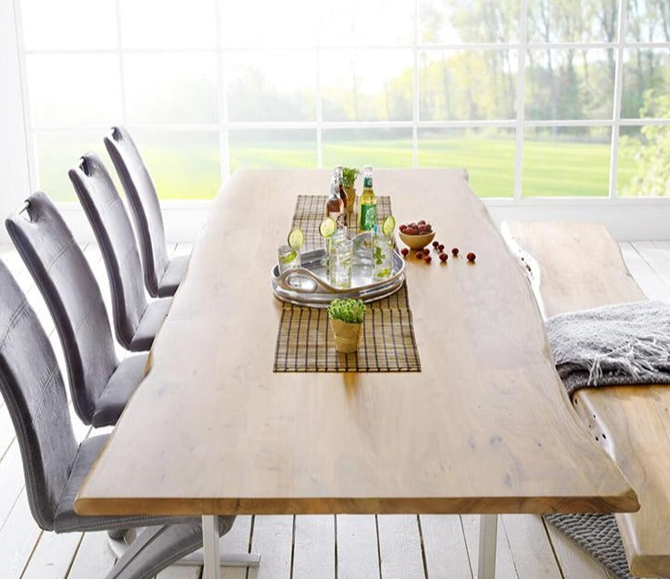 Table à manger moderne en bois massif de style loft AUSTIN