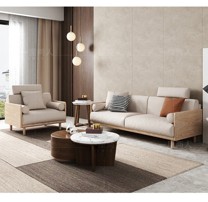 Canapé Avery en bois massif avec coussin amovible en tissu de style japonais