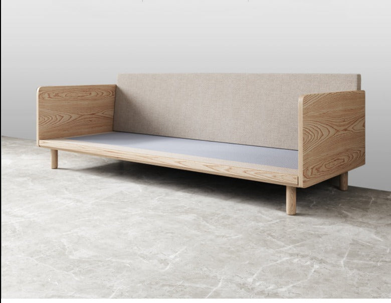 Canapé Avery en bois massif avec coussin amovible en tissu de style japonais