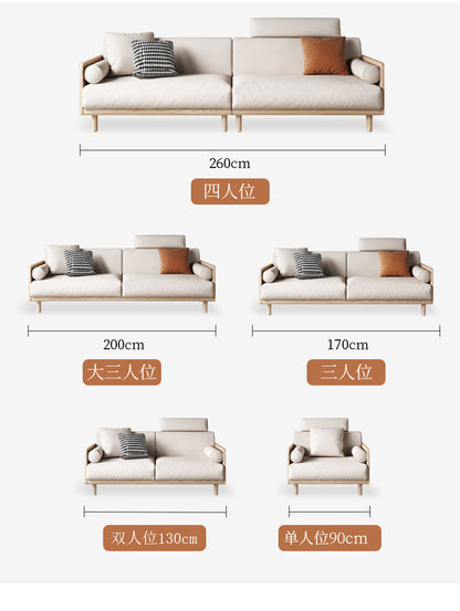 Canapé Avery en bois massif avec coussin amovible en tissu de style japonais