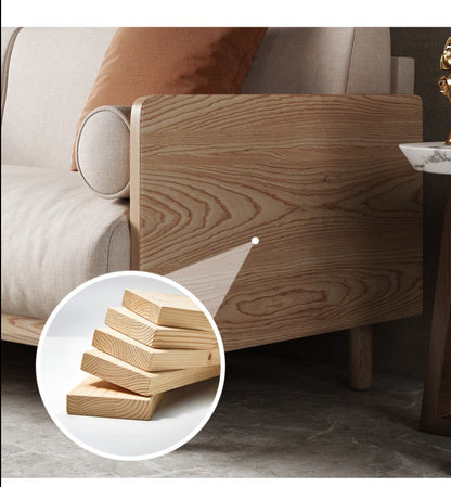 Canapé Avery en bois massif avec coussin amovible en tissu de style japonais