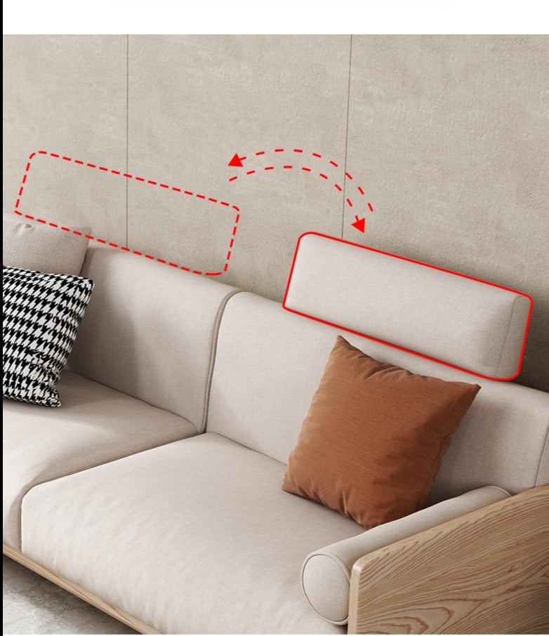 Canapé Avery en bois massif avec coussin amovible en tissu de style japonais