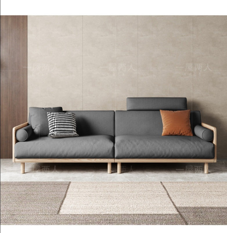 Canapé Avery en bois massif avec coussin amovible en tissu de style japonais