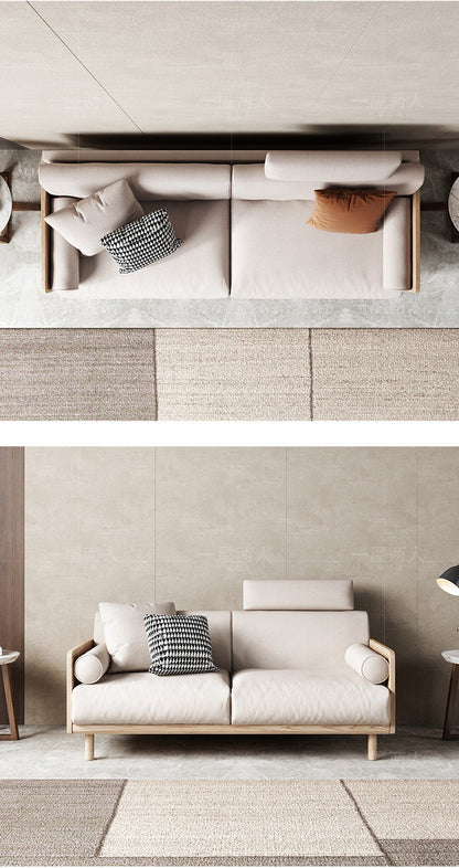 Canapé Avery en bois massif avec coussin amovible en tissu de style japonais